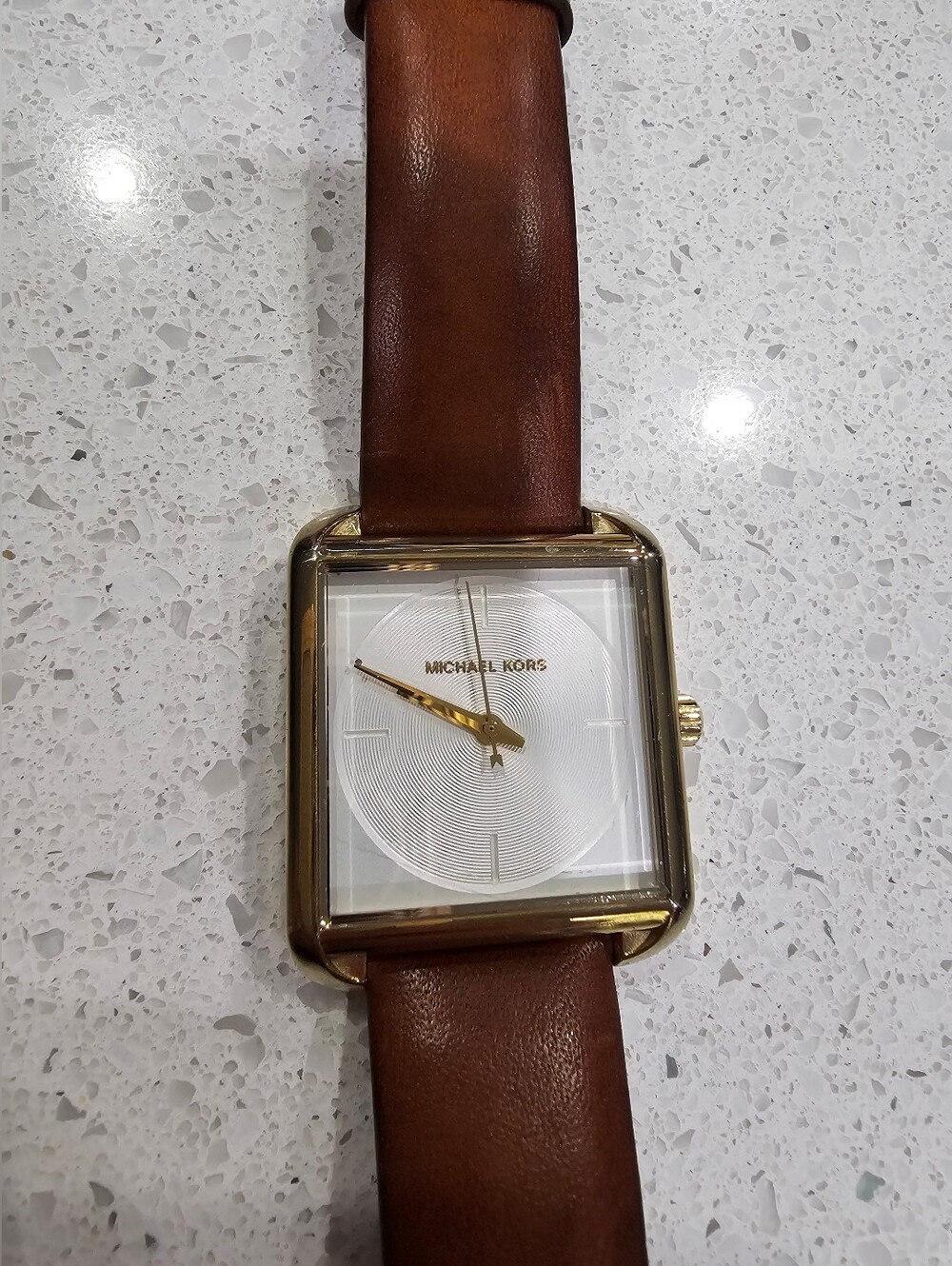 Michael Kors Square Gold Watch with Brown Leather Strap - Picture 7 of 11
